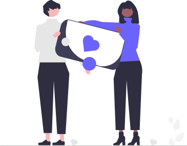 Illustration of two people holding hands and a heart between them